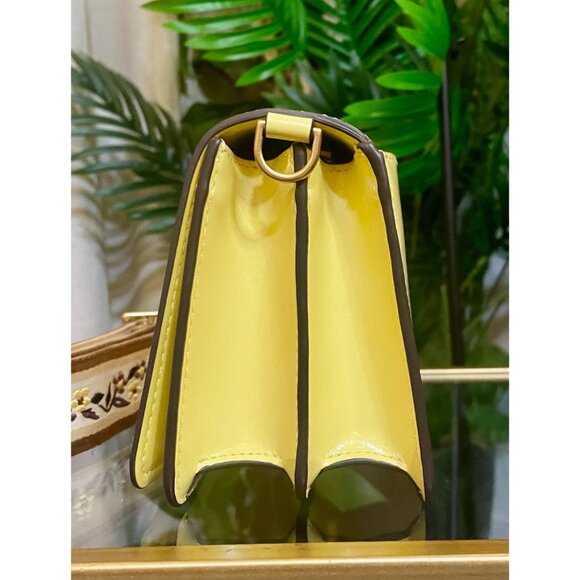 NEW!! Tory Burch Yellow Emerson with Floral Guitar Strap & Matching Wallet - Picture 3 of 16